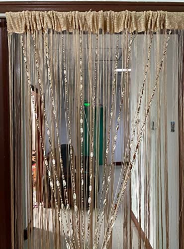 ZiDeTang Button Beaded Door Curtain Fringe Tassel Living Room Divider Curtain (39.30" x 78.50", Champagne) - Image 4