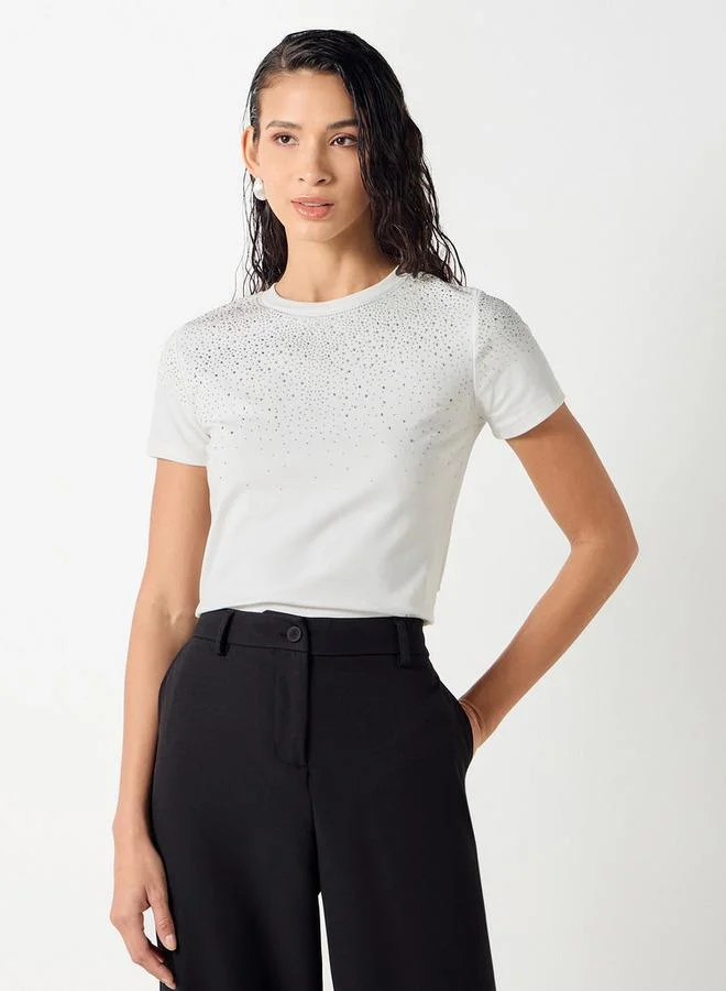 2Xtremz 2Xtremz Embellished Crew Neck T-shirt with Short Sleeves