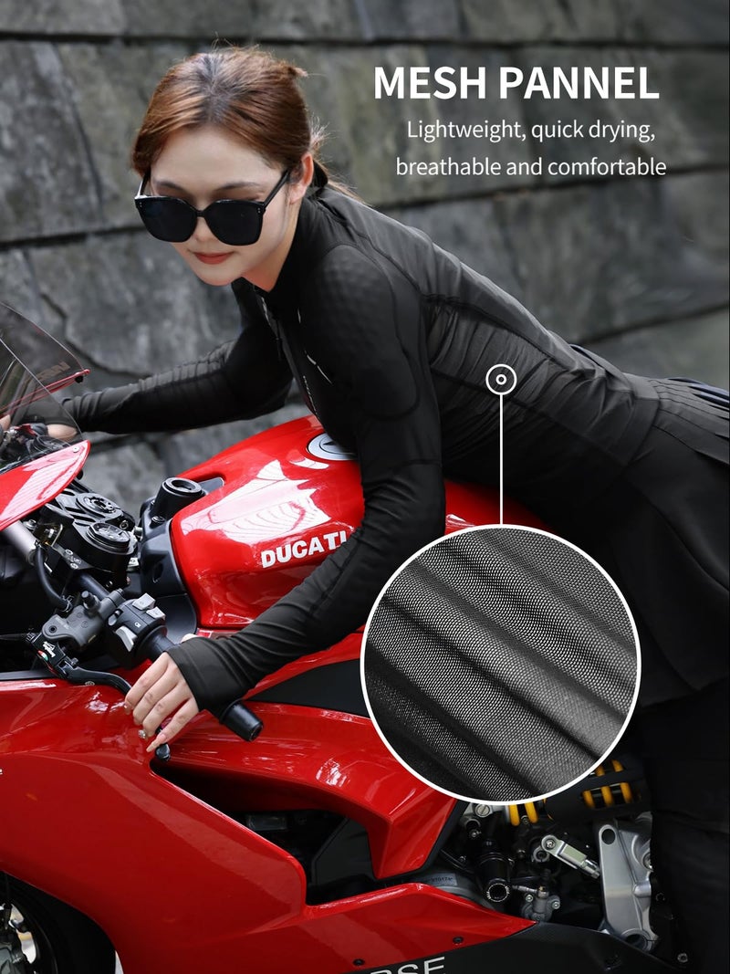 WOSAWE Mesh Motorcycle Jacket Women Padded Motorcycle Shirt with Back Pads Summer Sport Bike Gear, Black L - Image 5