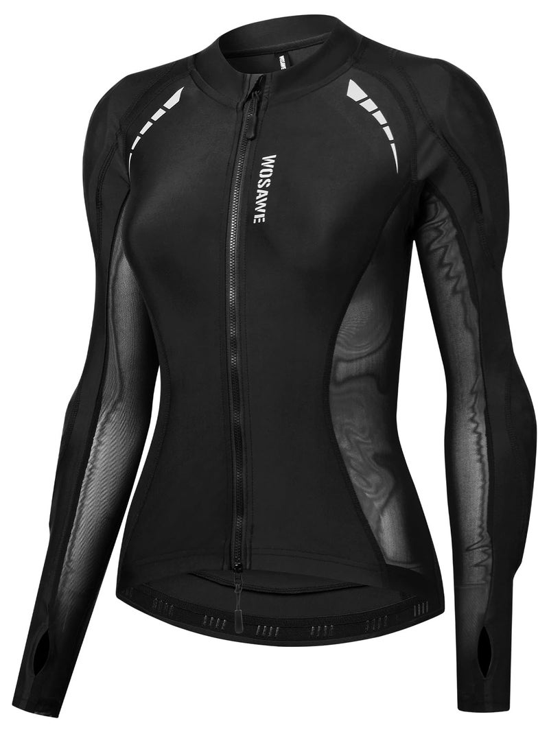 WOSAWE Mesh Motorcycle Jacket Women Padded Motorcycle Shirt with Back Pads Summer Sport Bike Gear, Black L - Image 1