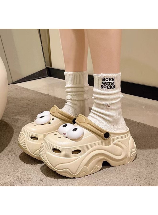 Summer Cave Shoes Women's Outdoor Wear High Heel Thick Bottom 9.5cm Elevated Feeling Of Stomping Shoes Eva Sandals And Slippers