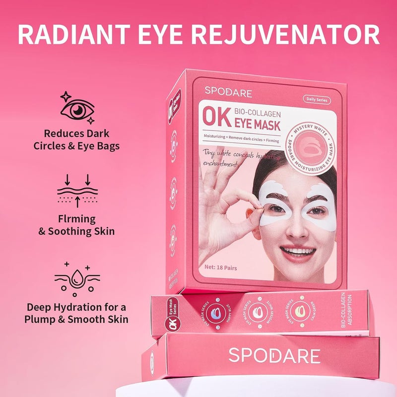 SPODARE OK Shape Eye Masks, 360Â° Fit Under Eye Patches with Caffeine and Collagen, Firming & Hydrating Eye Mask for Dark Circles and Puffiness, Self Care Gifts for Women - 6 Pairs, Mystery White - Image 3