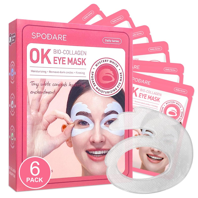 SPODARE OK Shape Eye Masks, 360Â° Fit Under Eye Patches with Caffeine and Collagen, Firming & Hydrating Eye Mask for Dark Circles and Puffiness, Self Care Gifts for Women - 6 Pairs, Mystery White - Image 1