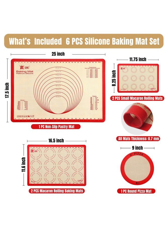 GUANCI 6-Piece Silicone Baking Mat Set,GUANCI 25"×17-1/2" Large Pastry Mat&2PCS Rolling Macaron Baking Mat&2PCS Reusable Baking Mat&1PCS 9"Round Pizza Baking Mat for Rolling Macaroon/Pastry/Pizza/Cookie - Image 2