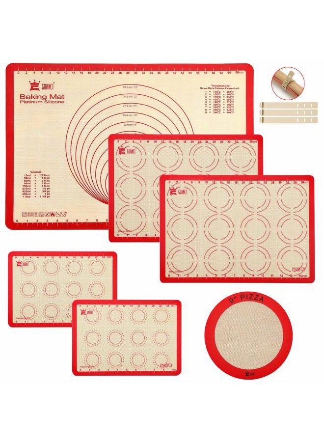 GUANCI 6-Piece Silicone Baking Mat Set,GUANCI 25"×17-1/2" Large Pastry Mat&2PCS Rolling Macaron Baking Mat&2PCS Reusable Baking Mat&1PCS 9"Round Pizza Baking Mat for Rolling Macaroon/Pastry/Pizza/Cookie - Image 1