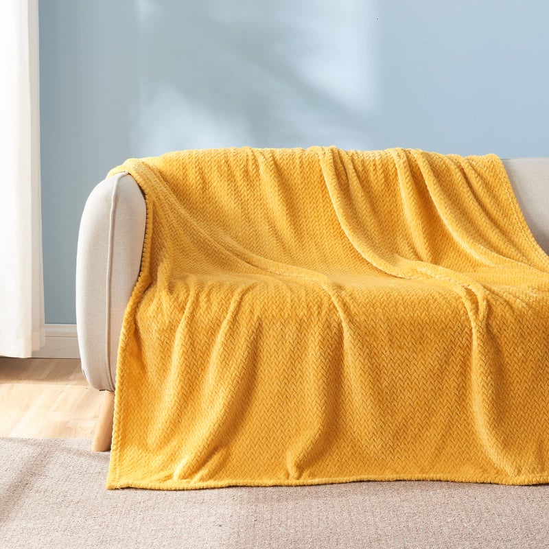 NEWCOSPLAY Super Soft Twin Blanket Mustard Yellow Premium Silky Flannel Fleece Leaves Pattern Lightweight Bed Blanket All Season Use (Mustard Yellow  Twin(60""x80"")) - Image 4