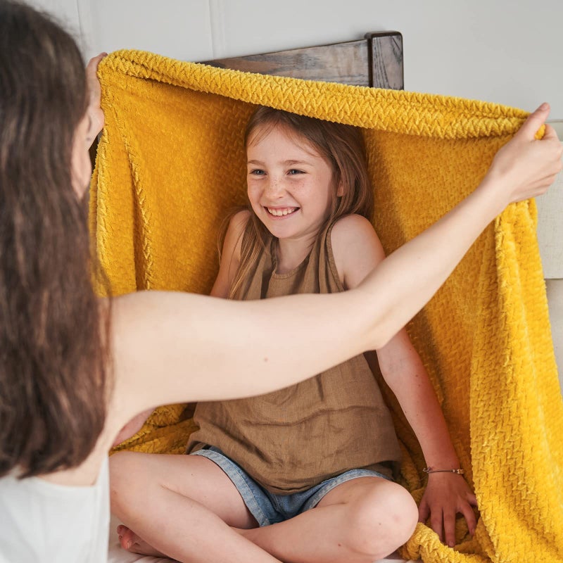 NEWCOSPLAY Super Soft Twin Blanket Mustard Yellow Premium Silky Flannel Fleece Leaves Pattern Lightweight Bed Blanket All Season Use (Mustard Yellow  Twin(60""x80"")) - Image 3