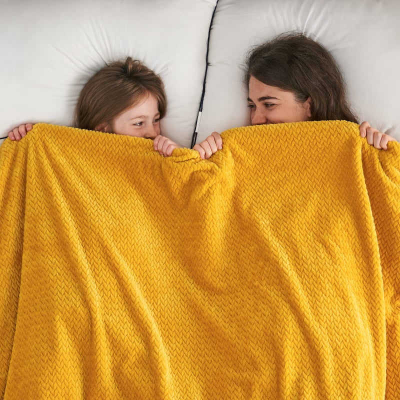 NEWCOSPLAY Super Soft Twin Blanket Mustard Yellow Premium Silky Flannel Fleece Leaves Pattern Lightweight Bed Blanket All Season Use (Mustard Yellow  Twin(60""x80"")) - Image 2