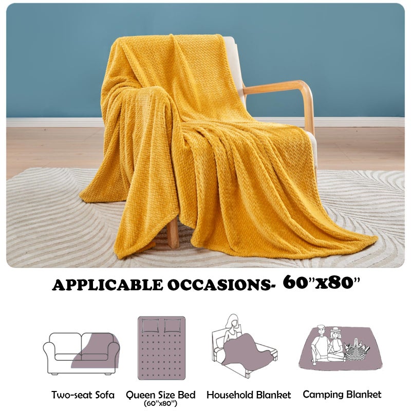 NEWCOSPLAY Super Soft Twin Blanket Mustard Yellow Premium Silky Flannel Fleece Leaves Pattern Lightweight Bed Blanket All Season Use (Mustard Yellow  Twin(60""x80"")) - Image 5