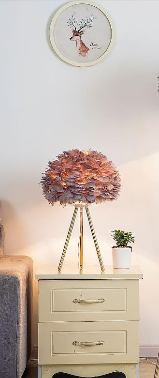 CITRA Desk Table Lamp with Grey Feather Shade Gold Base Home and Office Use - Warm White - Image 2