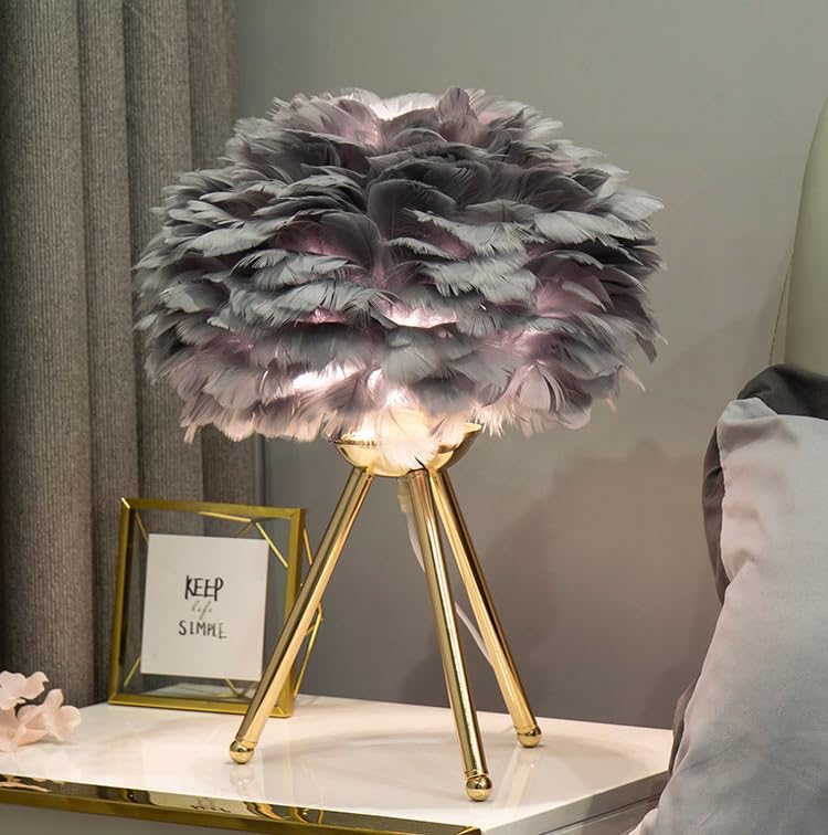CITRA Desk Table Lamp with Grey Feather Shade Gold Base Home and Office Use - Warm White - Image 5