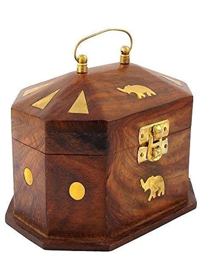 ITOS365 Handmade Wooden Jewellery Box For Women - Wood Brown Mix | Durable & Elegant Jewel Organizer With Elephant Décor | Jewellery Storage Box With Latch Closure - 6 Inches - Image 1