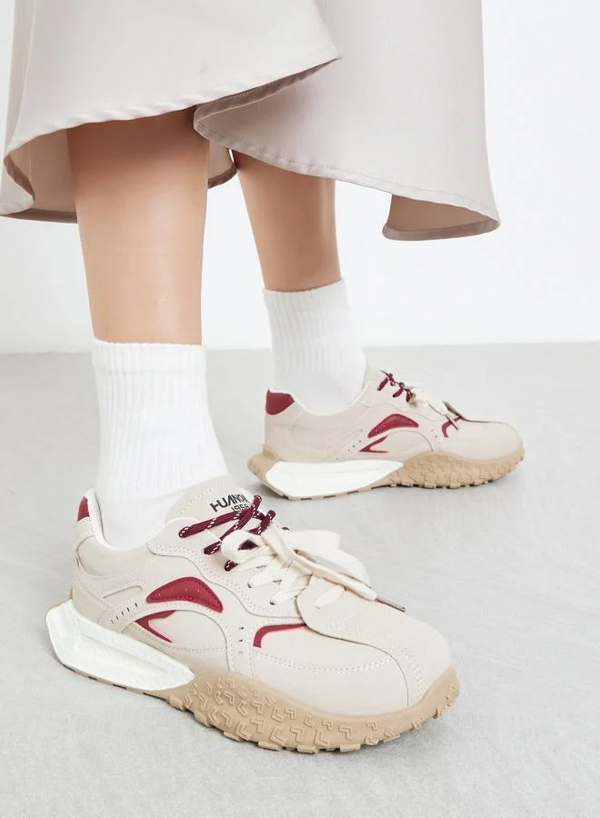 ستايلي Styli Women Contrast Panel Lace Up Sneakers