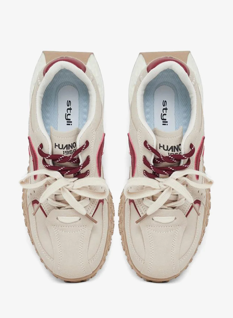 Styli Active Women Contrast Panel Lace Up Sneakers