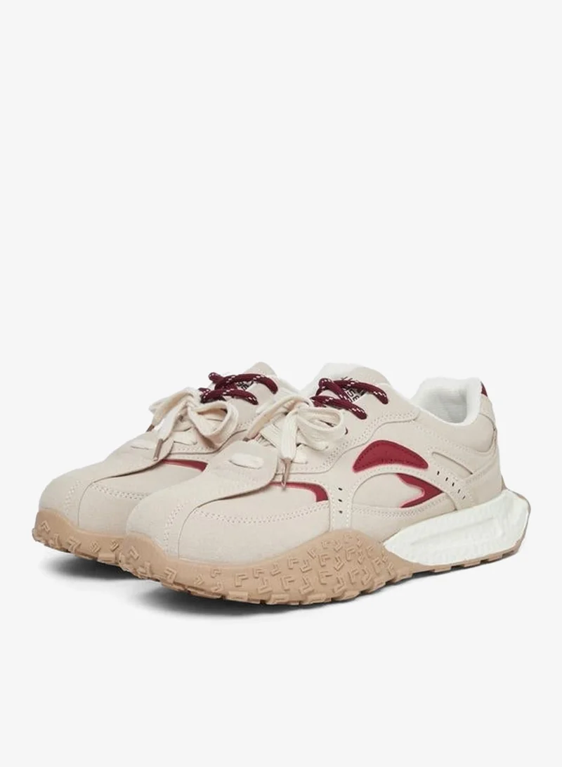 Styli Active Beige Women Contrast Panel Lace Up Sneakers for Women | Best Price UAE