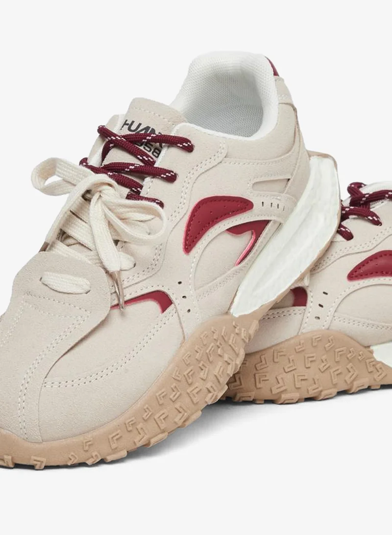 Styli Active Beige Women Contrast Panel Lace Up Sneakers for Women | Best Price UAE