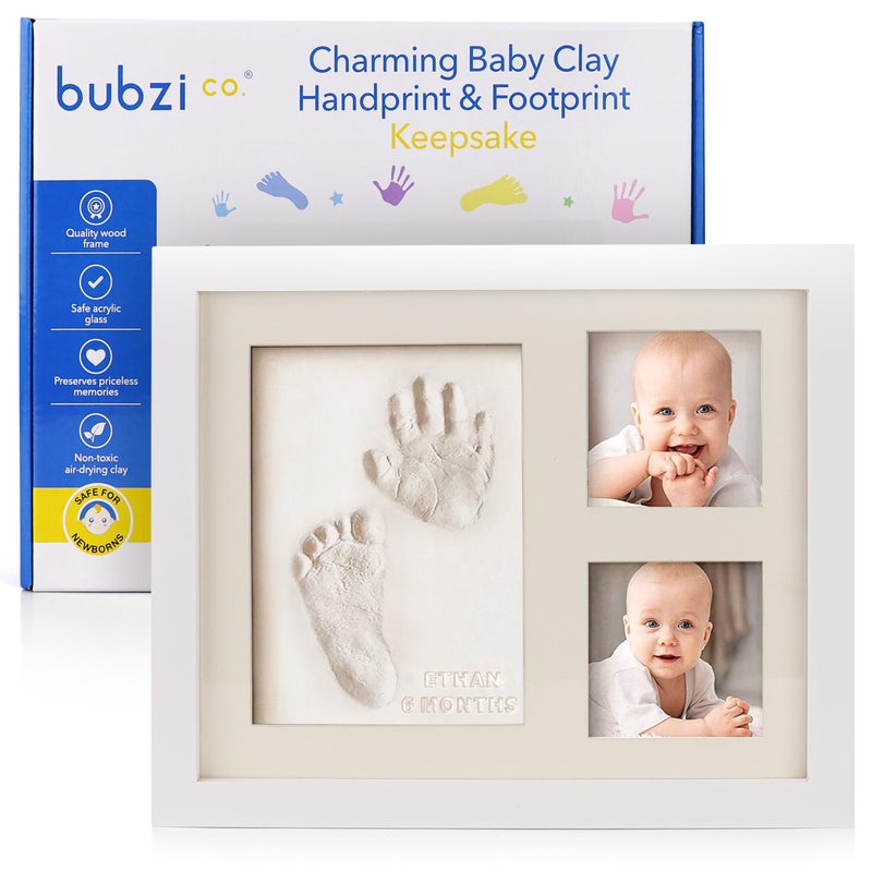 Bubzi Co Baby Footprint Kit  Baby Foot And Hand Print Kit  Baby Keepsake Frame  Nursery Pictures Frames  Hand Print Mold Kit  New Mom Gifts  Baby Newborn Essentials Must Haves  Baby Shower Gifts - Image 1