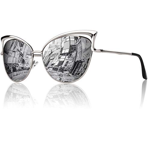 GQUEEN Women's Oversized Polarized Metal Frame Mirrored Cat Eye Sunglasses MT3 - Image 1
