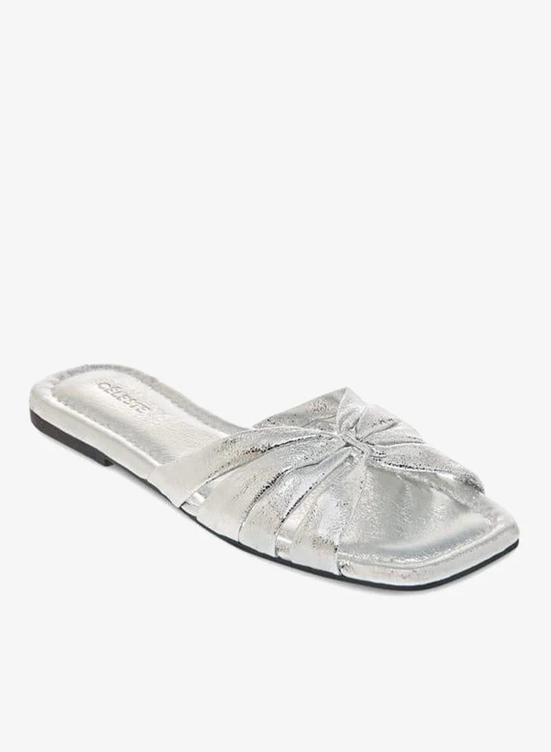 سيليست صنادل نسائية مسطحة سهلة الارتداء معدنية