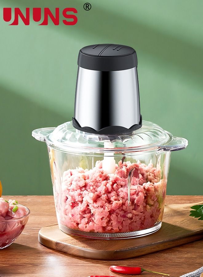 Essential Food Chopper,2L Glass Bowl Grinder For Meat,Fruits And Nuts,Stainless Steel Quad Blade,Food Processor By Homeleader,300W