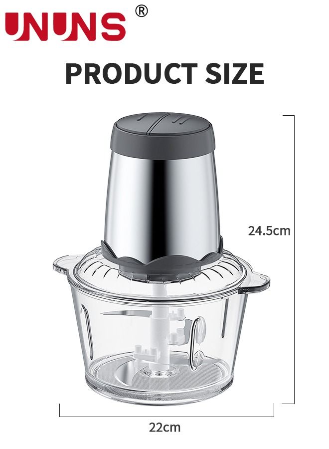 Essential Food Chopper,2L Glass Bowl Grinder For Meat,Fruits And Nuts,Stainless Steel Quad Blade,Food Processor By Homeleader,300W