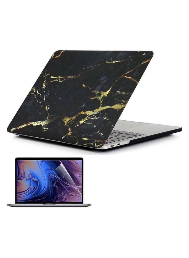 Hard Shell Case and Screen Protector Compatible with MacBook Pro 16-Inch Model: A2141 (MVVJ2xx/A, MVVK2xx/A, MVVL2xx/A, MVVM2xx/A) Retina Display with Touch Bar Touch ID, Black Gold Marble - Image 1