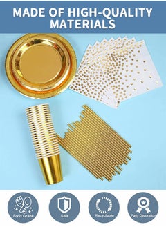 GROIC 200 Pcs Gold Dinnerware Set,Gold Dinner plate 100 Cups,100 Linen Like Napkins,Party Disposable Tableware,Party Supplies  - Image 3