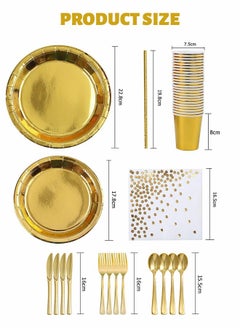 GROIC 200 Pcs Gold Dinnerware Set,Gold Dinner plate 100 Cups,100 Linen Like Napkins,Party Disposable Tableware,Party Supplies  - Image 2