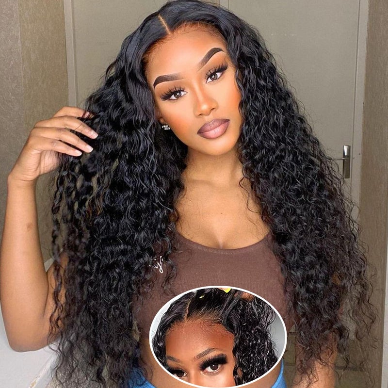 SENSAIRUITE 30 Inch Glueless Wigs Human Hair Pre Plucked Pre Cut 13x4 HD 180 Density Curly Human Hair Wig Wear and Go Glueless Wig Deep Wave Lace Front Wigs Human Hair Frontal Wigs for Women
