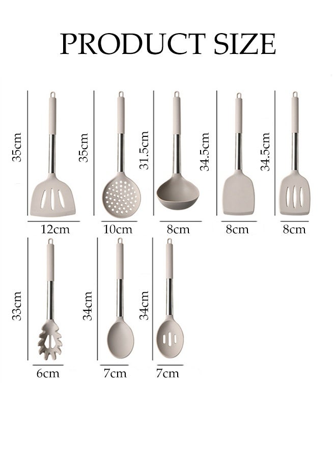 DUNISO 8Pcs Silicone Cooking Utensil Set Stainless Steel Kitchen Utensil Set with Holder Heat Resistant Nonstick Silicone Rubber Handle Cooking Tools Gadgets Spatula Set with Storage Organizer Stand Cookware Kitchenware Set - Image 2