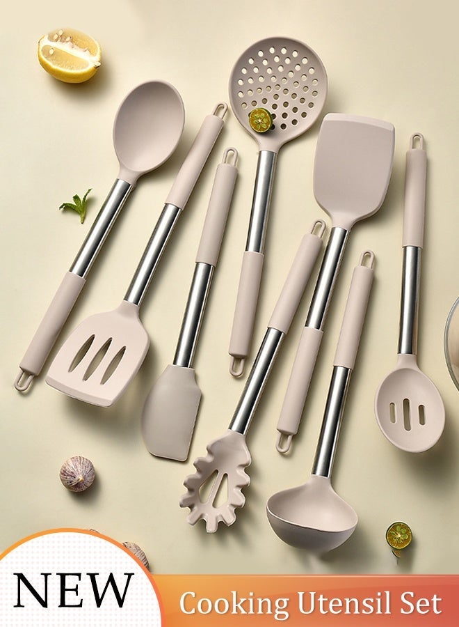 DUNISO 8Pcs Silicone Cooking Utensil Set Stainless Steel Kitchen Utensil Set Heat Resistant Nonstick Silicone Rubber Handle Cooking Tools Gadgets Spatula Set Cookware Kitchenware Set - Image 1