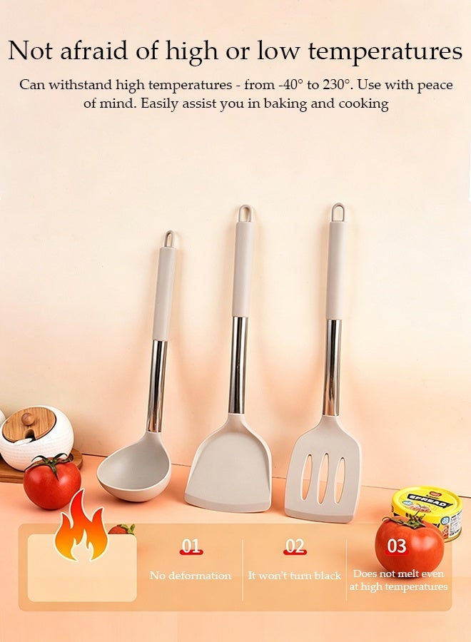 DUNISO 8Pcs Silicone Cooking Utensil Set Stainless Steel Kitchen Utensil Set Heat Resistant Nonstick Silicone Rubber Handle Cooking Tools Gadgets Spatula Set Cookware Kitchenware Set - Image 2