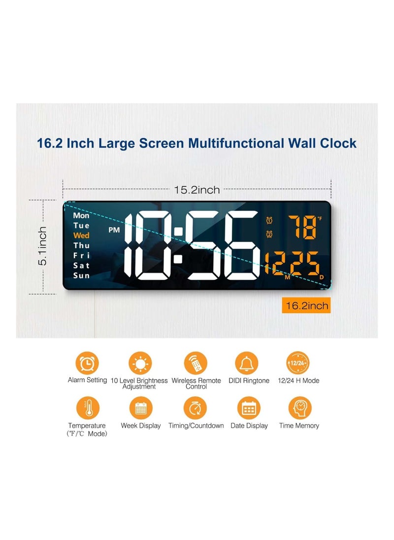 INFLUX - 16.2-Inch LED Light Digital Wall Clock – Remote-Controlled RGB Wall Decor Clock with Auto-Dimming Brightness, Temperature, Date & Week Display, Office Desk Night Light Timer - Image 1