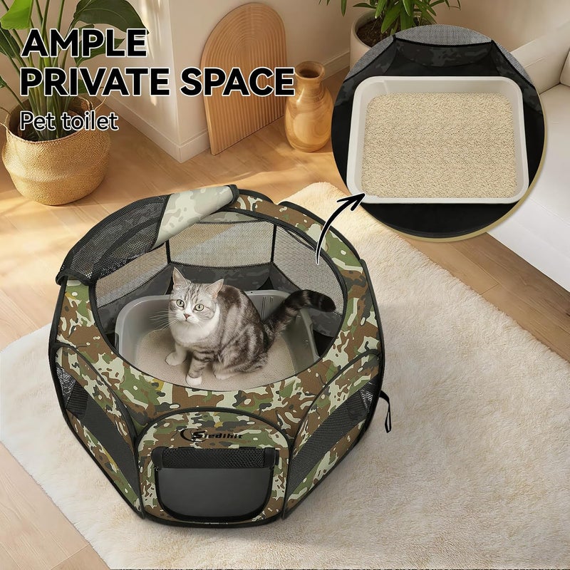 Siedihit Playpen for Small Dog Cat, Dogs Tent Crate Cage Indoor/Outdoor, Portable Pop Up Dog Kennel with Carrying Bag for Rabbits, Removable Top (Green Camo, Small) - Image 5