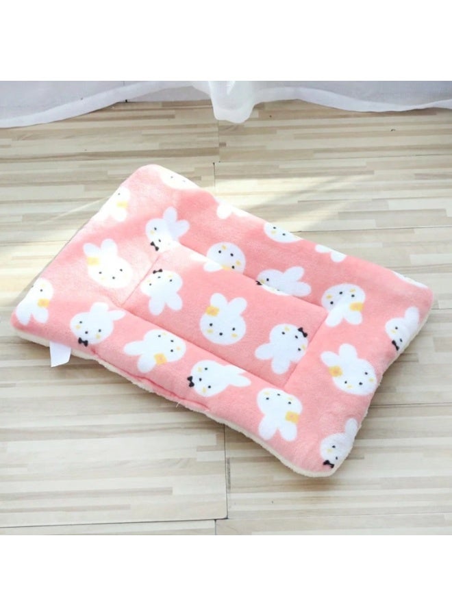Soft Plush Pet Bed Mat – Pink Rabbit Print Cushion for Cats & Small Dogs – 29.5 × 37.8 cm - Image 1