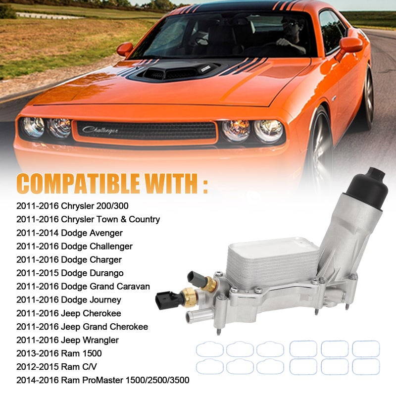 Somusen 926-959 Upgraded Aluminum Engine Oil Filter Housing Kit with Oil Cooler Sensors and Gaskets Compatible with 2011-2016 Chrysler 200 300, Dodge Charger Challenger Journey, Wrangler, Ram ProMaster 3.6L - Image 3