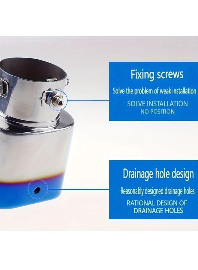 Car Exhaust Tailpipe Modification Stainless Steel Universal Muffler With Built In Drain Hole Cover Decoration Single Tube Silvery Straight Style - Image 3