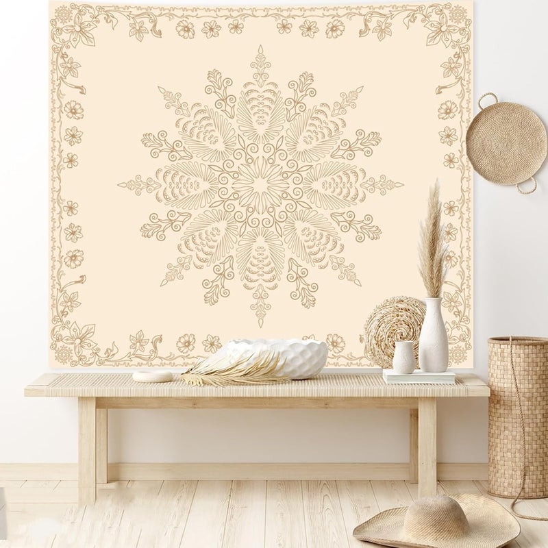 Apdidl Individual & group usable Boho Mandala Floral Wall Tapestry for Bedroom Aesthetic, Bohemian Cute Flower Hippie Indian Beige Wall Hanging Blanket, Medallion Art Decor Tapestries for Teen Girls Living Room Dorm 60" X 79" Precision polished solid material - Image 5