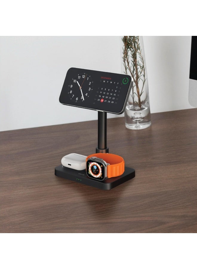GREEN LION 3 in 1 Wireless Charger / 15 W Phone Wireless Charger / Magsafe Charger Stand / iPhone 17/16/15/14/13/12 Pro Max and Watch AirPods - Black - Image 2