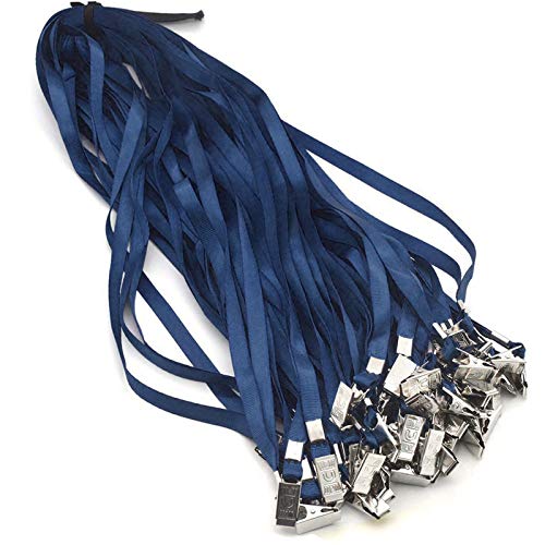 Bird Fiy 50 Pcs Nylon Cord Lanyard Bulldog Clip Deluxe Neck Lanyard for Id Cards/badges (Navy Blue) - Image 1