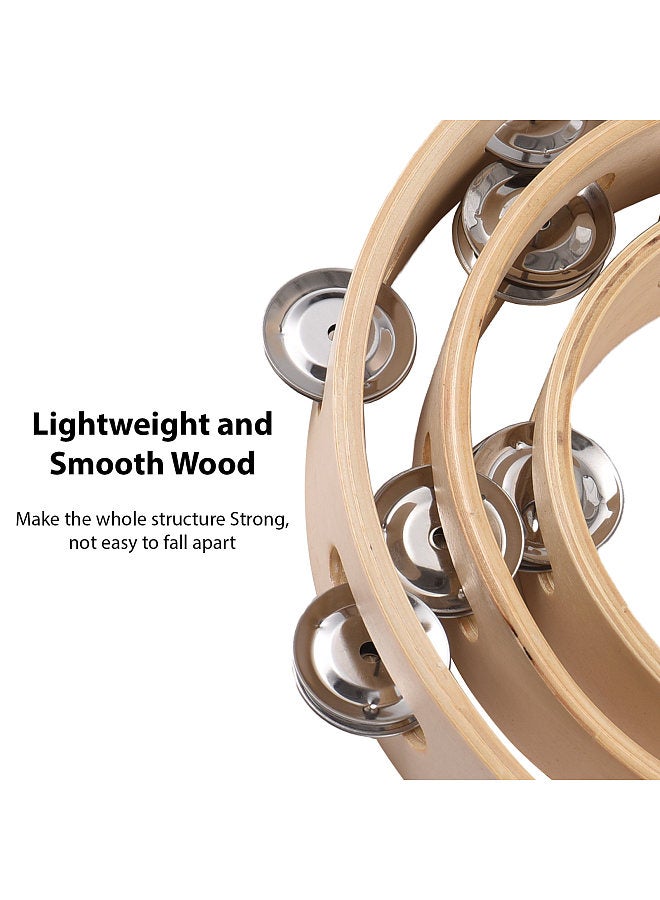 Generic 10 Inch Tambourine for Adults Pleasant Jingle Sound Hand Cranked Bell Rings Wooden Natural Color Metal Bell Sound Percussion Instruments  - Image 4