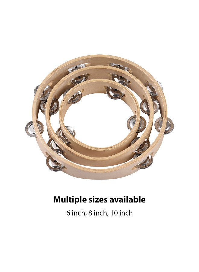 Generic 10 Inch Tambourine for Adults Pleasant Jingle Sound Hand Cranked Bell Rings Wooden Natural Color Metal Bell Sound Percussion Instruments  - Image 2