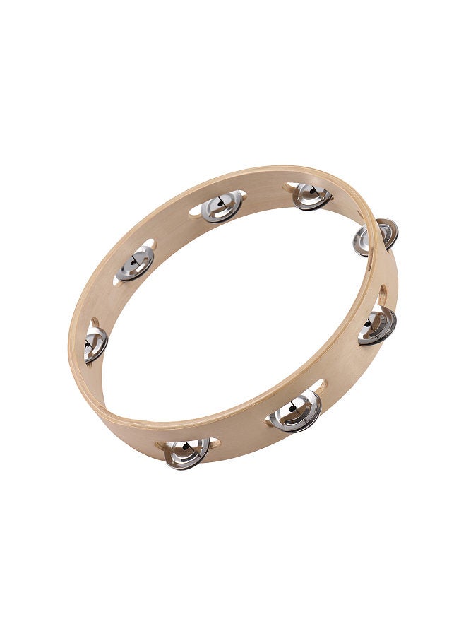 Generic 10 Inch Tambourine for Adults Pleasant Jingle Sound Hand Cranked Bell Rings Wooden Natural Color Metal Bell Sound Percussion Instruments  - Image 5