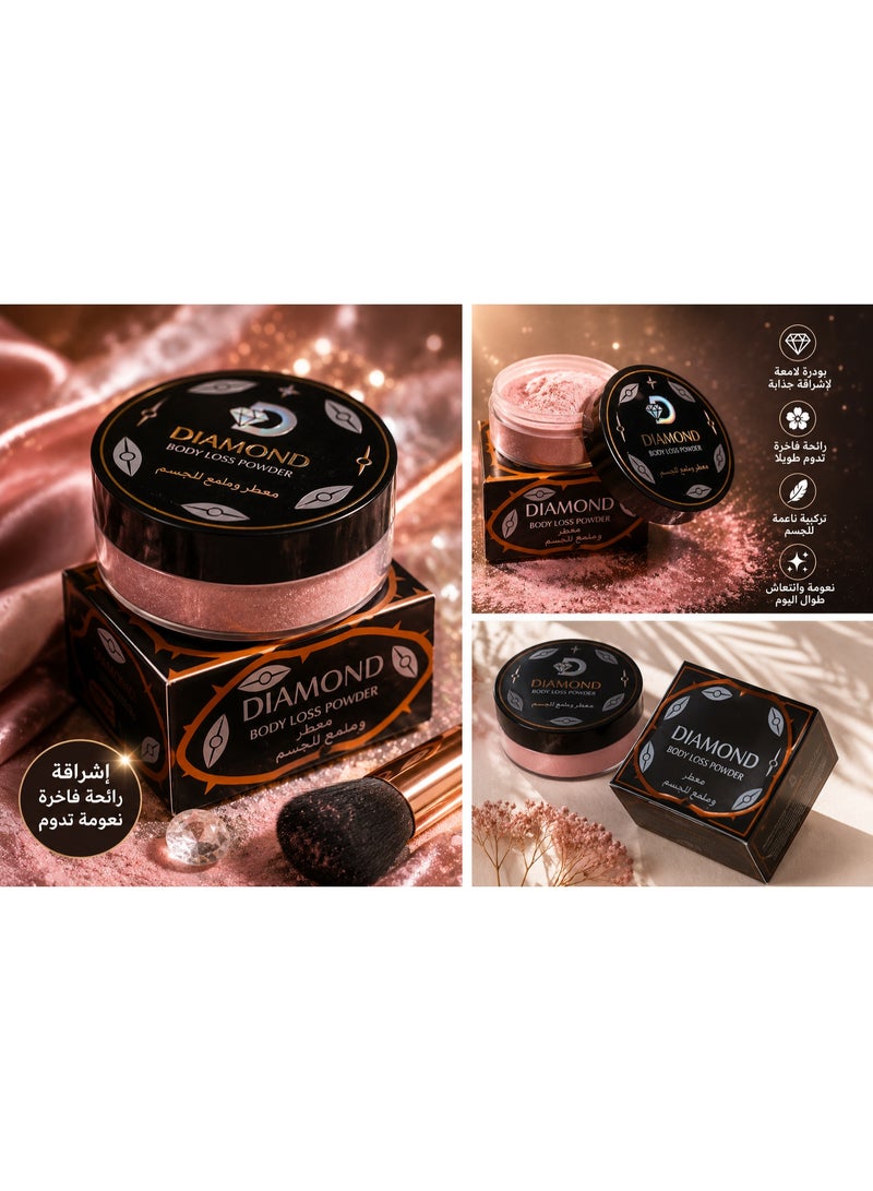Diamond Body Powder Perfume gives your skin a luxurious scent with a soft shimmering finish for an elegant glow. Lightweight formula keeps your skin fresh, smooth, and delicately scented for hours. - Image 1