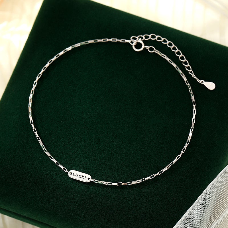 S925 Silver Lucky Charm Ankle Bracelet for Women AS035 [white gold]] 