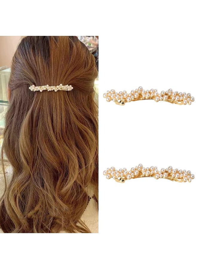 2 Pcs Pearl Hair Clips for Women, Elegant French Barrettes for Thin and Thick Hair, Gold Barrette Pins, Decorative Wedding and Bridal Hair Clips - Image 1
