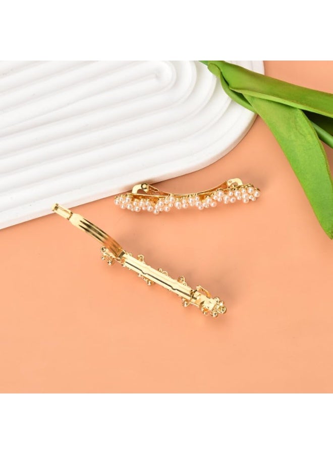 2 Pcs Pearl Hair Clips for Women, Elegant French Barrettes for Thin and Thick Hair, Gold Barrette Pins, Decorative Wedding and Bridal Hair Clips - Image 3