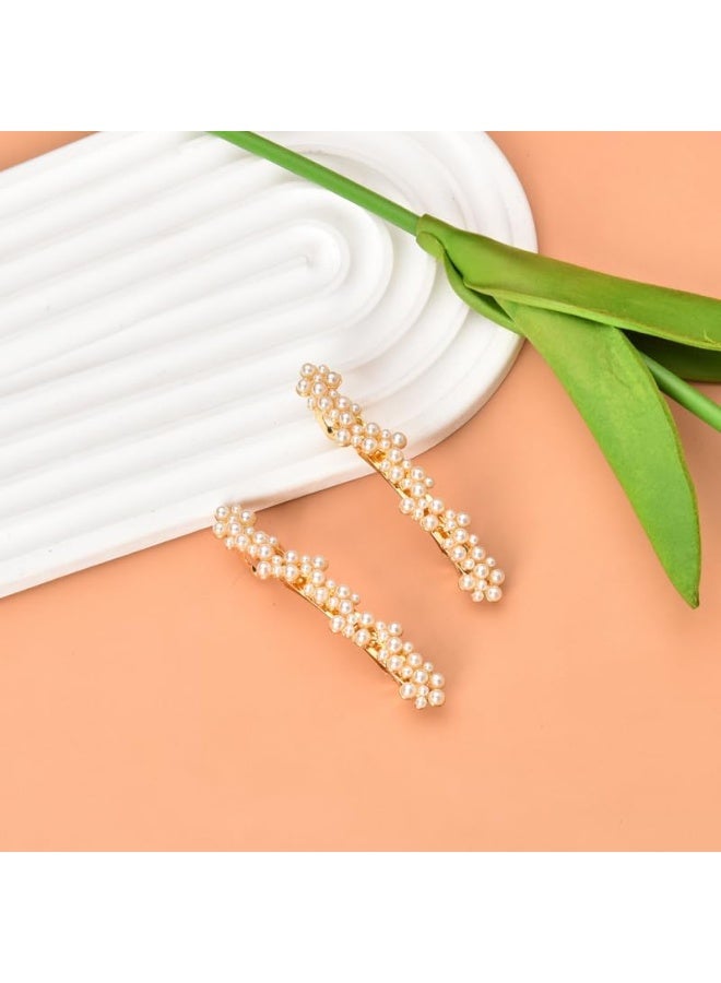 2 Pcs Pearl Hair Clips for Women, Elegant French Barrettes for Thin and Thick Hair, Gold Barrette Pins, Decorative Wedding and Bridal Hair Clips - Image 4