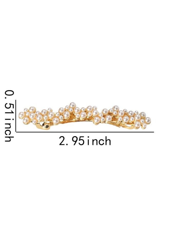2 Pcs Pearl Hair Clips for Women, Elegant French Barrettes for Thin and Thick Hair, Gold Barrette Pins, Decorative Wedding and Bridal Hair Clips - Image 2