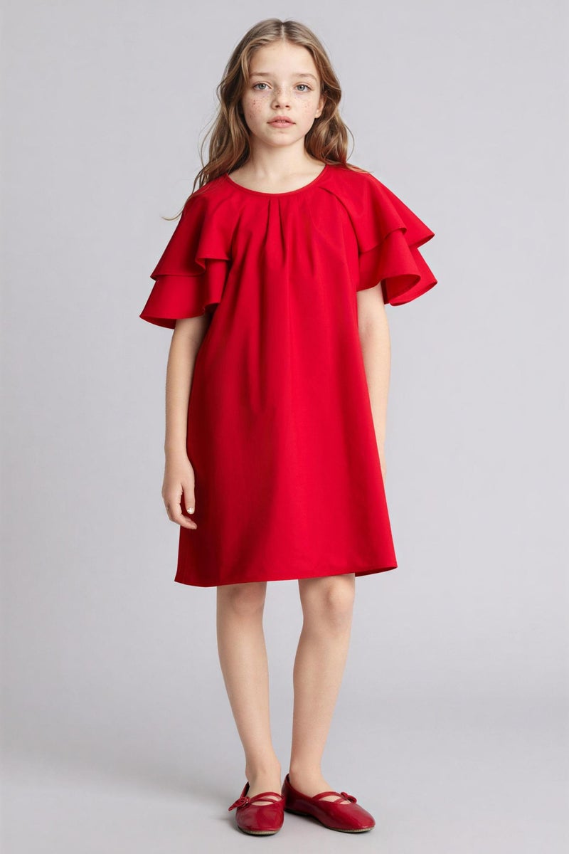 DeFacto Red Girl Girl Short Sleeve Woven Dress Casual - Image 3